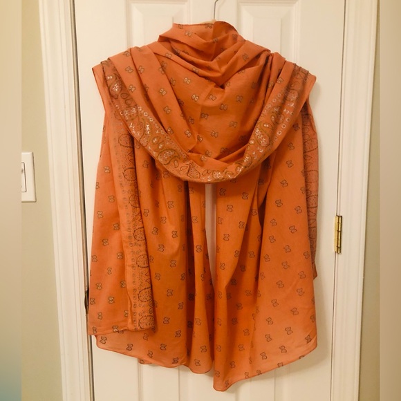#026. Beautiful orange scarf with parsley printπ§£ - Picture 6 of 12